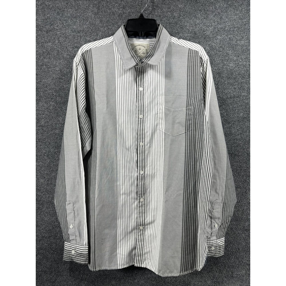 Native Code Long Sleeve Shirt Mens XL Grey Button Down‎ Striped Collared